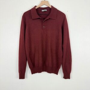 Mario Caldi Cashmere Polo Sweater Mens‎ M/L Burgundy Long Sleeve Knit Luxury